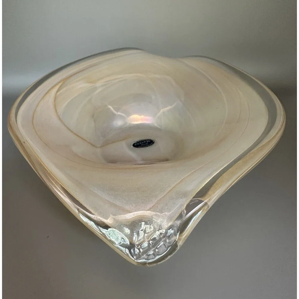 Vintage Murano Art Glass Centerpiece Bowl Gold Amber Swirl Italy Lavorazione